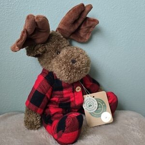 Murphy Mooselfluff•Boyds Bears & Friends•13" Brown Moose•Red/Black Plaid PJs•NWT